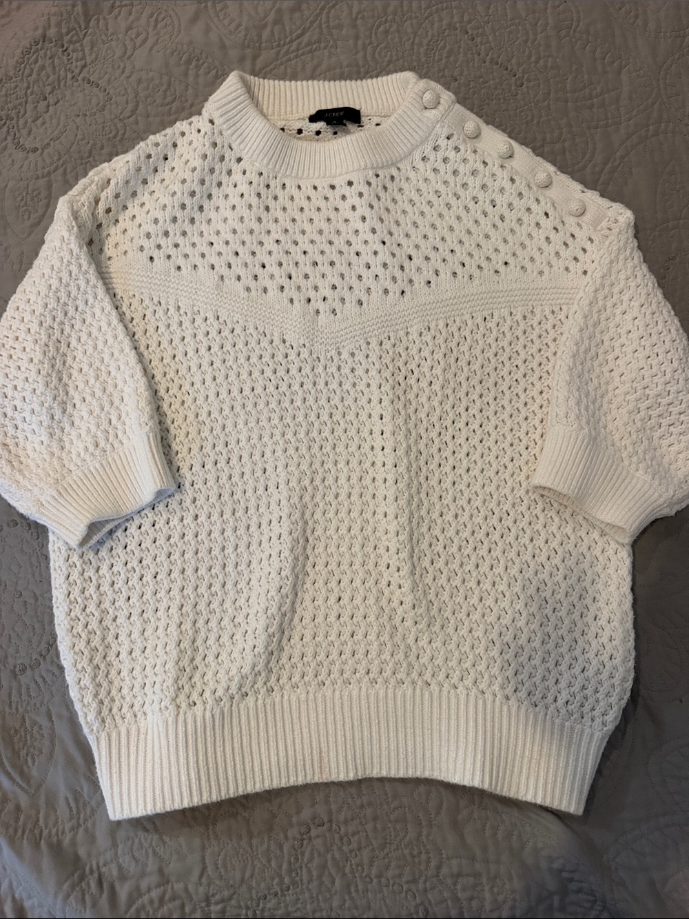 J. Crew White Knit Button-Shoulder Sweater size small
